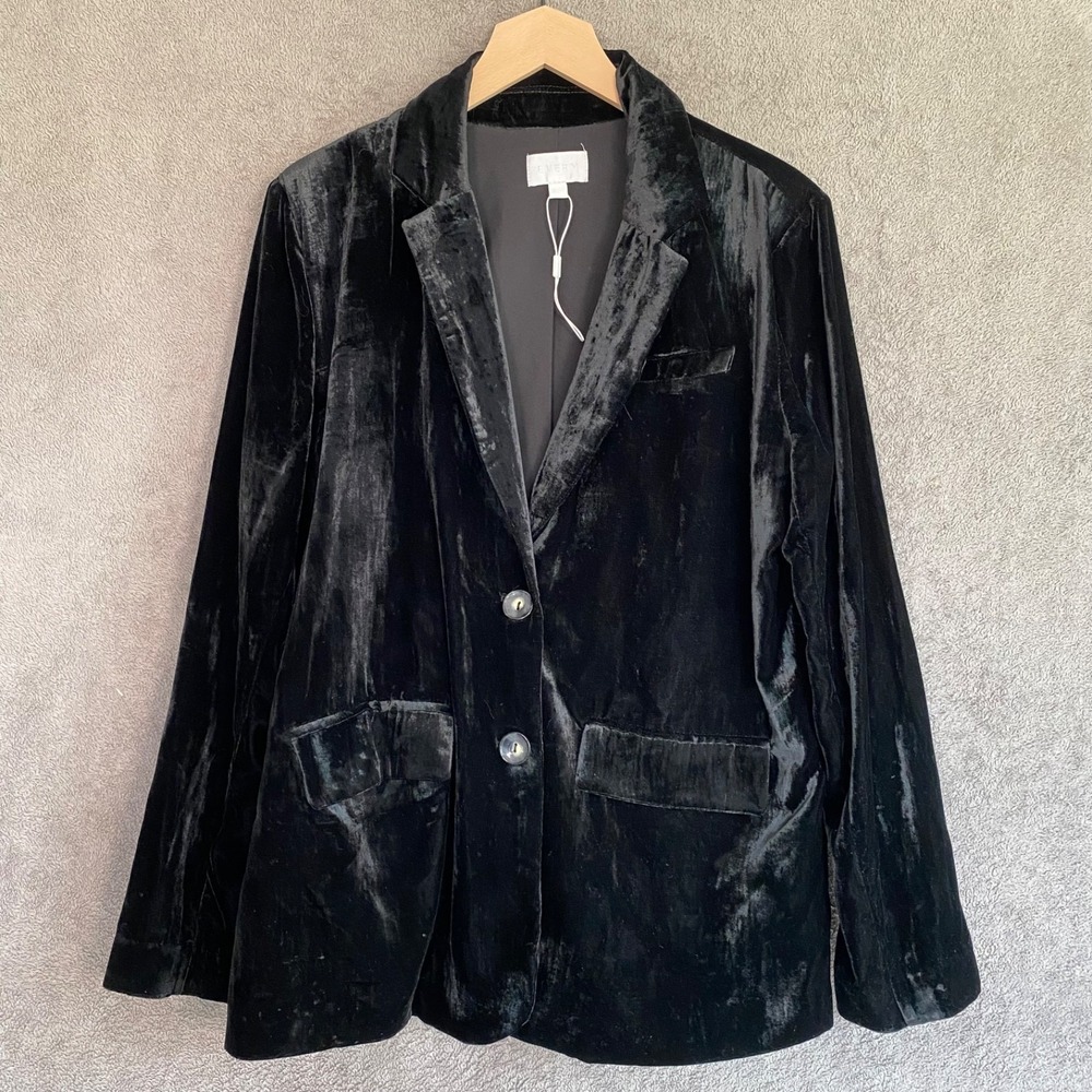 Every Womens Black Velvet Blazer Size M Whimsigoth Dark Academia Preppy Career‎